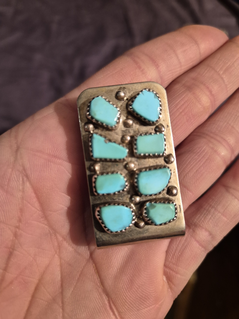 Turquoise Stone Silver-Tone Money Clip